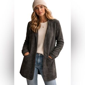 Varma Icelandic Wool Open Cardigan Sweater Charcoal Gray Minimalist Size XS